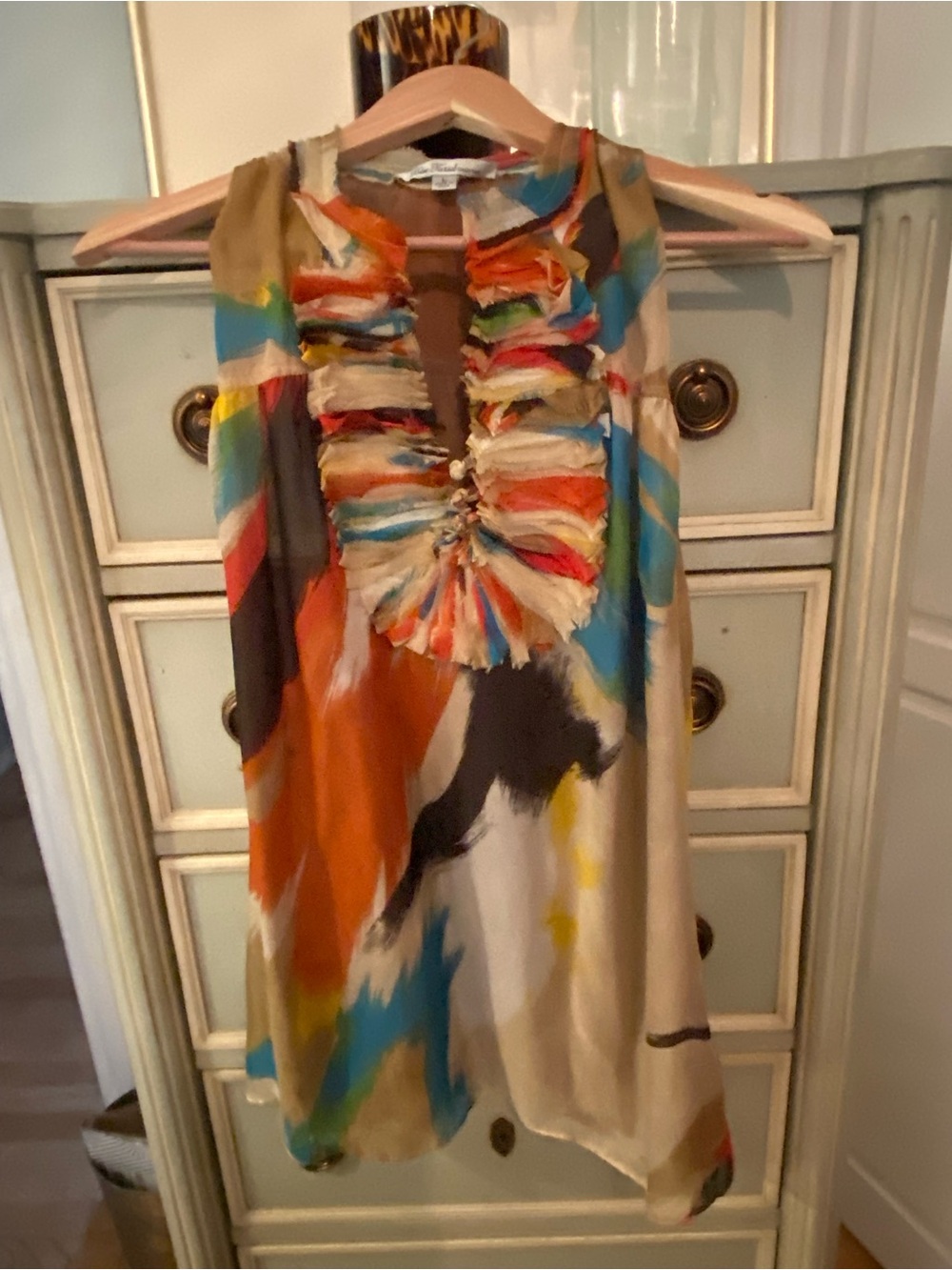 Multicolor Ruffled Front Sleeveless Blouse